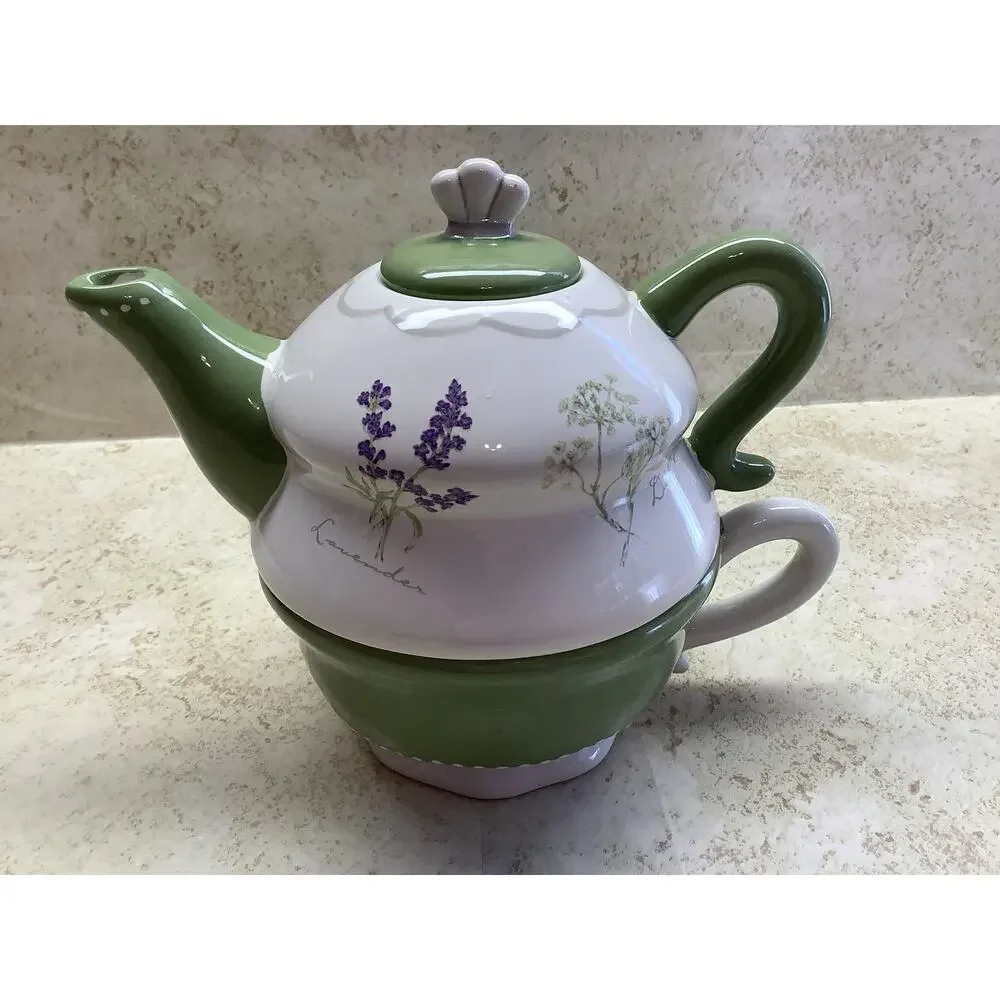 Herb Garden Tea Pot For One - Genuine Sonoma Home Goods - Floral Motif, Lavender